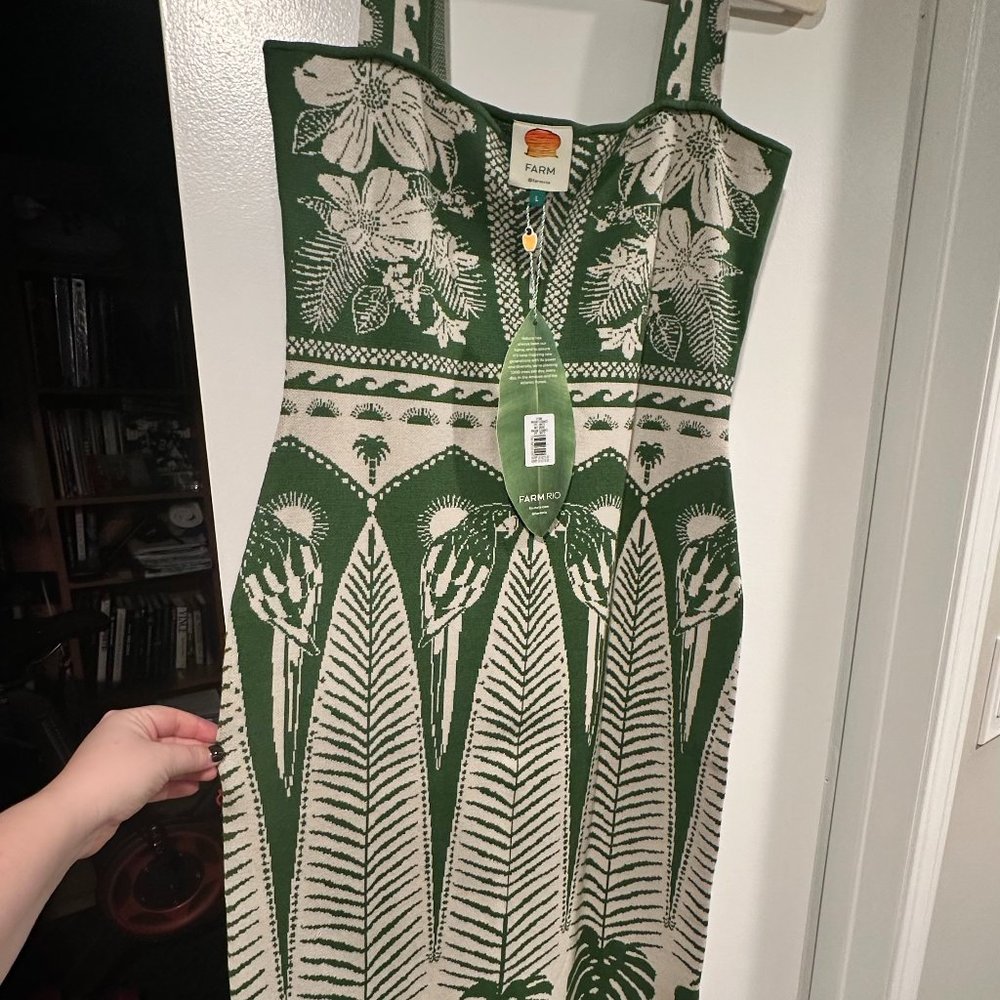 FARM Rio Green and White Midi Dress
